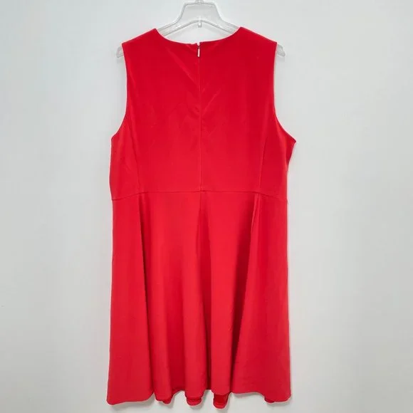 Ralph Lauren Women Dress 24W Red Midi Sleeveless A-Line Round Neck Plus Size New